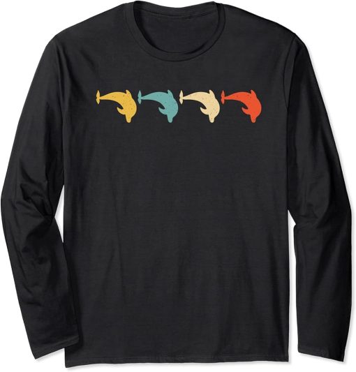 Dolphin Vintage Retro Beluga Fish Orca Lover 60s 70s Gift Long Sleeve T-Shirt