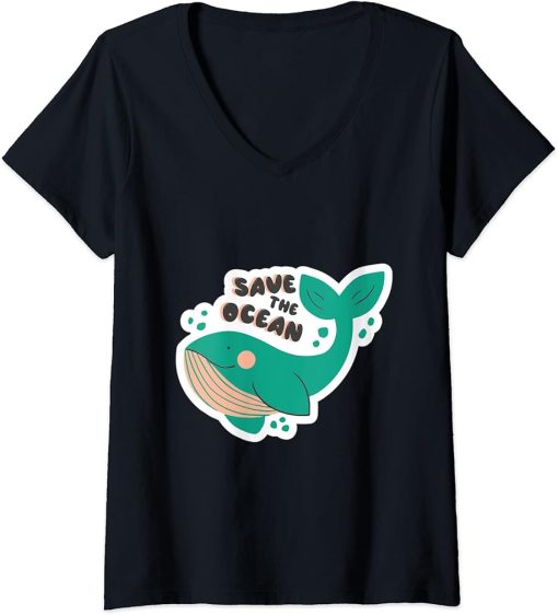 Womens Orcas Killer Whales Sea Save The Ocean Funny Orca Lover Tee V-Neck T-Shirt