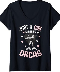 Womens Just A Girl Who Loves Orcas Whale Kids Girls V-Neck T-Shirt