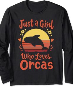 Orca Whales Just a Girl Who Loves Orcas Retro Vintage Gift Long Sleeve T-Shirt