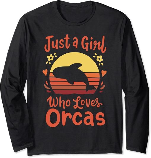 Orca Whales Just a Girl Who Loves Orcas Retro Vintage Gift Long Sleeve T-Shirt