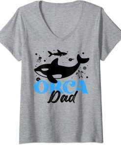 Womens Funny Orca Lover Graphic for Boys Men Dads Whale V-Neck T-Shirt