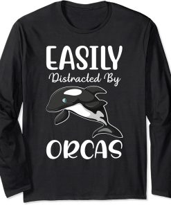 Easily Distracted By Orcas I Orca Whale I Kids Orca Long Sleeve T-Shirt